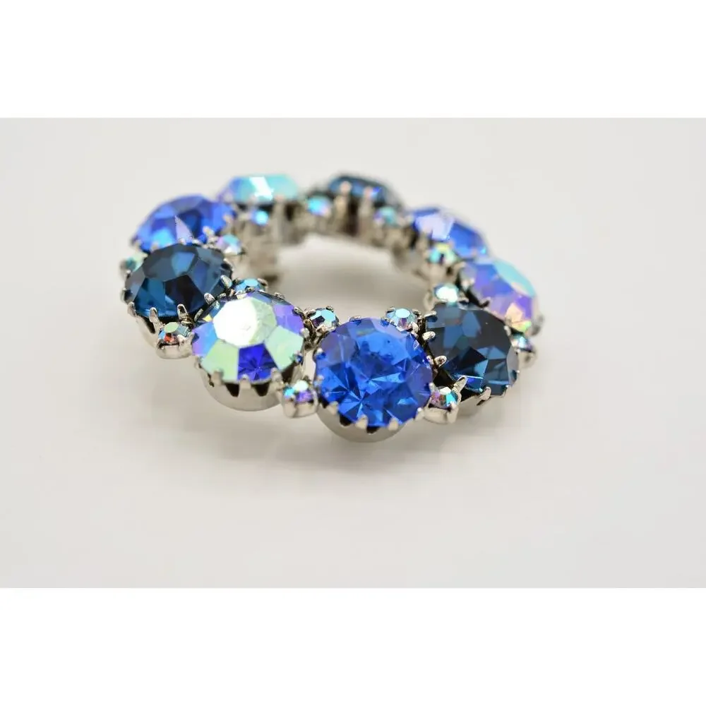 Weiss Vintage Crystal Pin Brooch Blue Prong Chunky Rhinestone Shiny Signed BinAJ